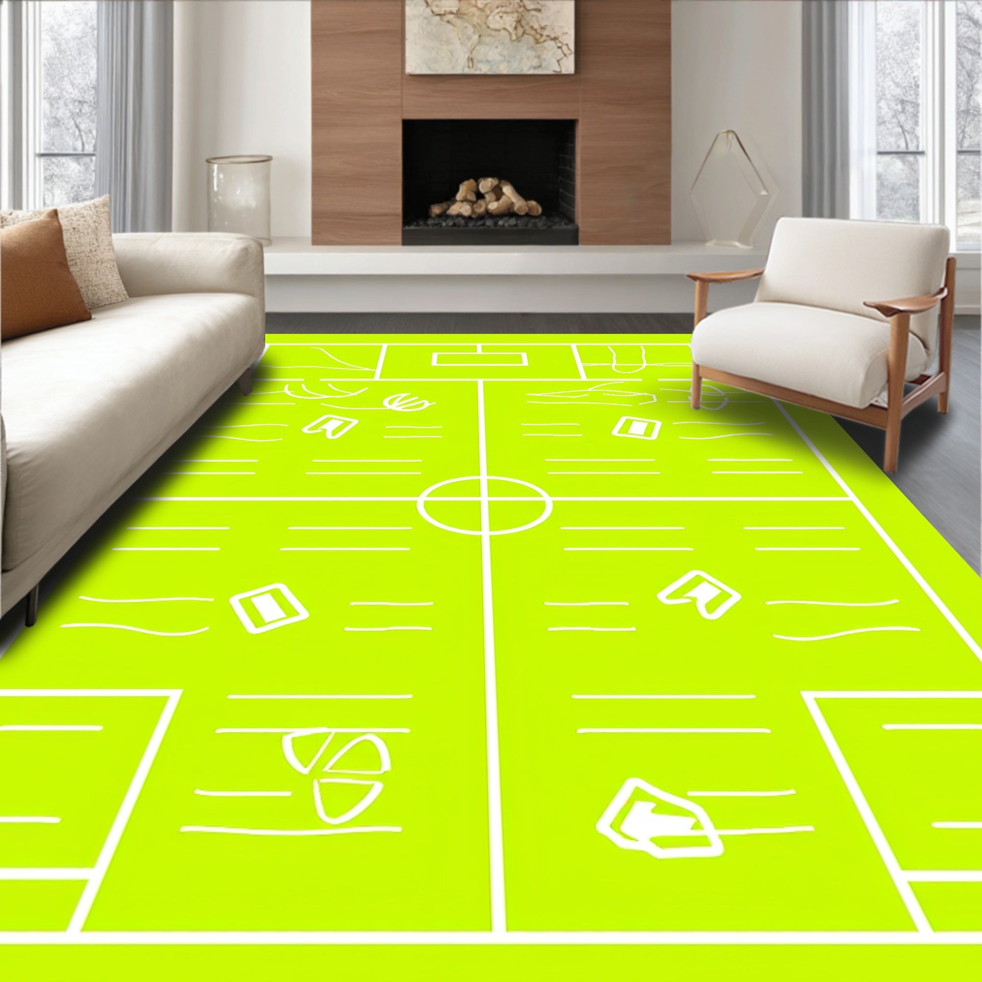 Acid Yellow Geometric Schematic Layout Rug