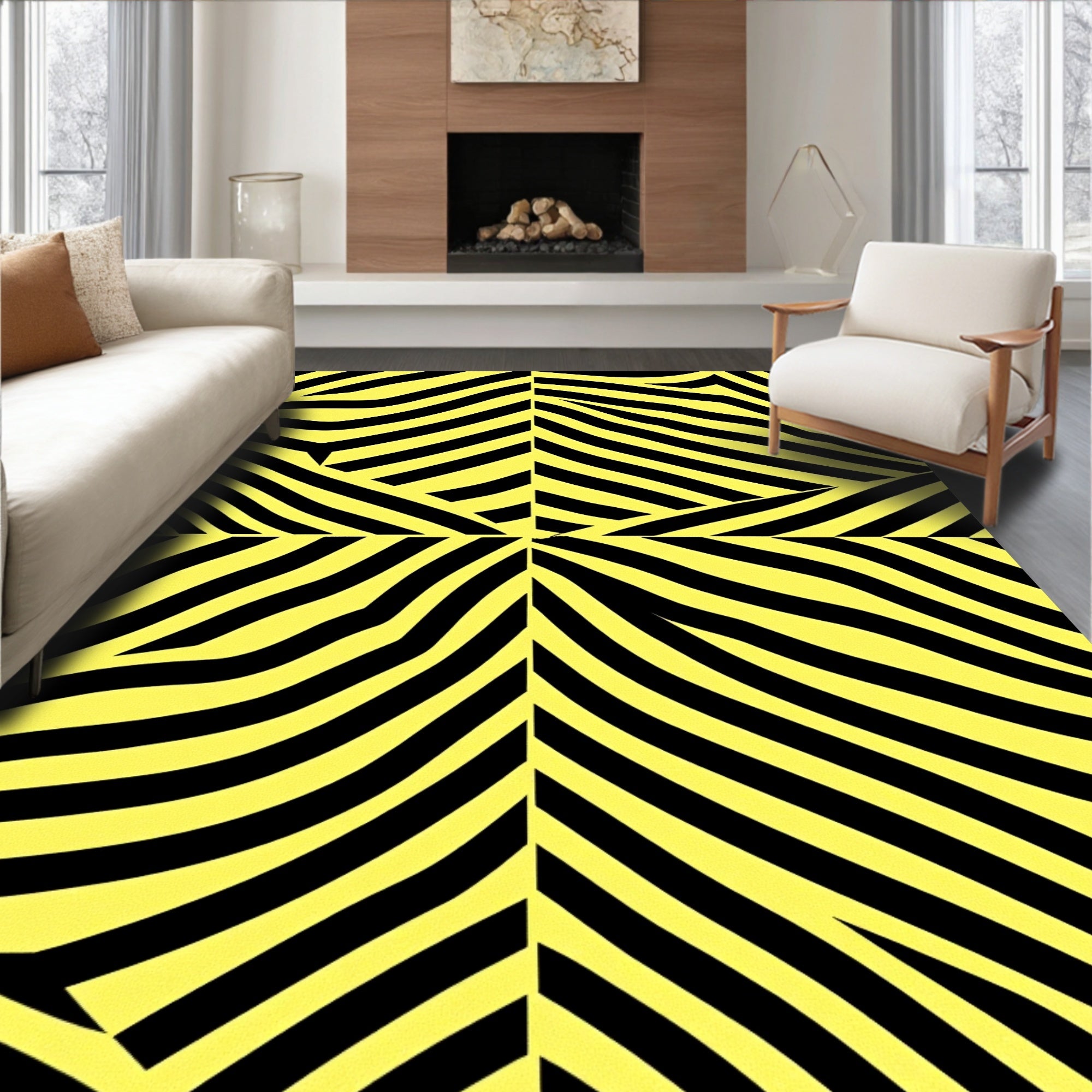Bold Yellow Black Zebra Stripe Rug