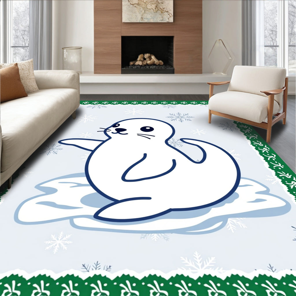 Cute Seal and Snowflakes Border Rug
