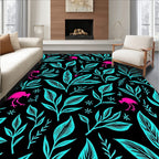 Vibrant Pink Flamingo Tropical Foliage Rug