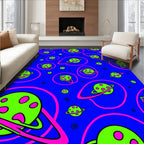 Vibrant Neon Galactic Ringed Planets Rug