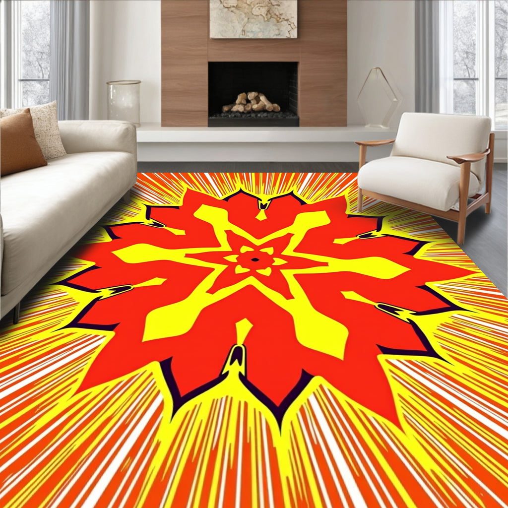 Radiant Red Yellow Burst Mandala Rug