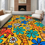 Yellow Safari Animals And Flowers Rug