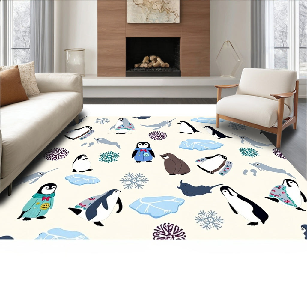 Cute Penguin Snowflake Arctic Scene Rug