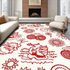 Red Whimsical Sketchy Animal Floral Rug
