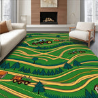 Green Rolling Hills Tractor Collage Rug