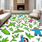 Joyful Monkeys Bananas Tropical Leaves Rug