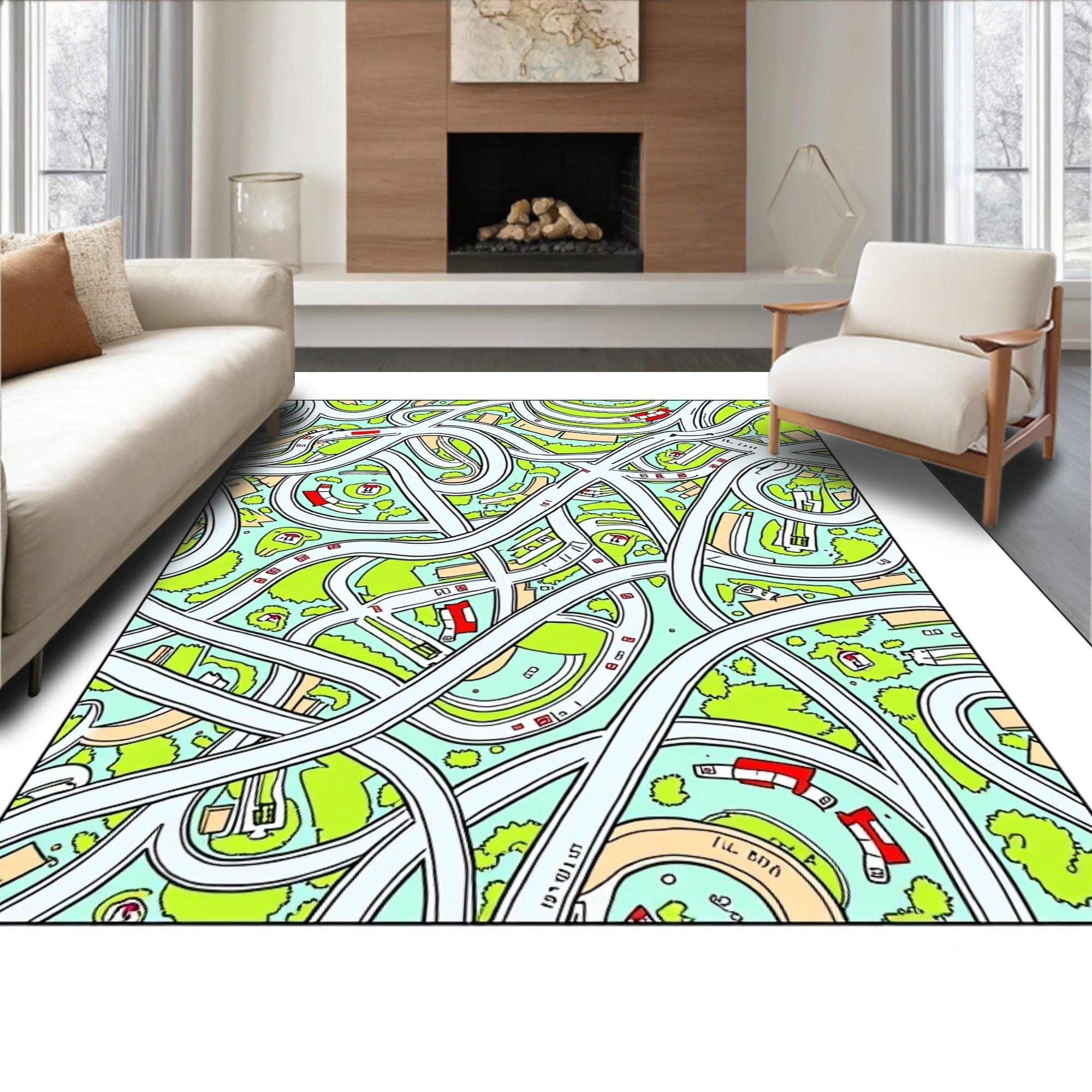Abstract Cityscape Highway Overpass Rug