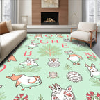 Whimsical Alphabet Creatures Green Background Rug