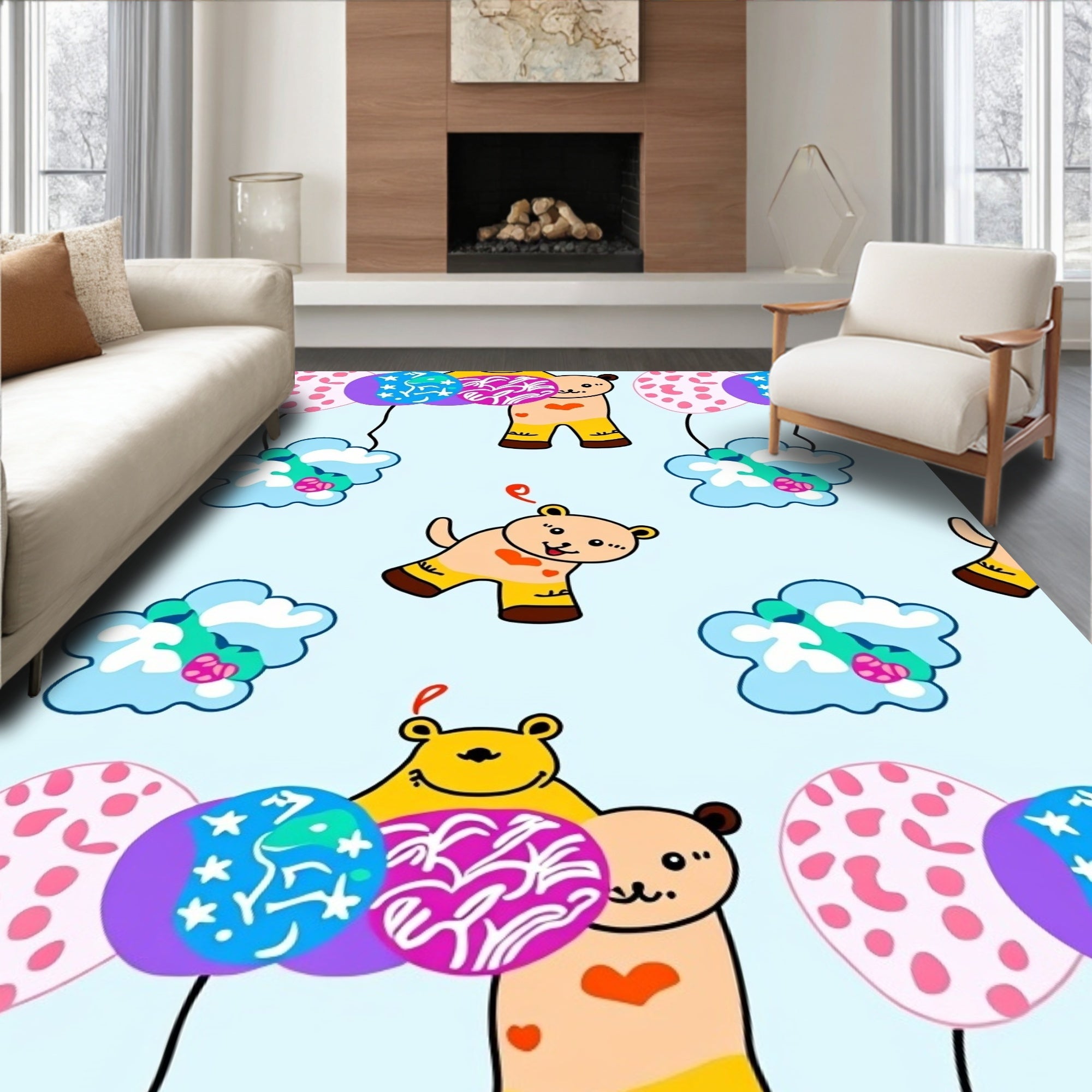 Whimsical Bear Balloons Cloud Scatter Rug