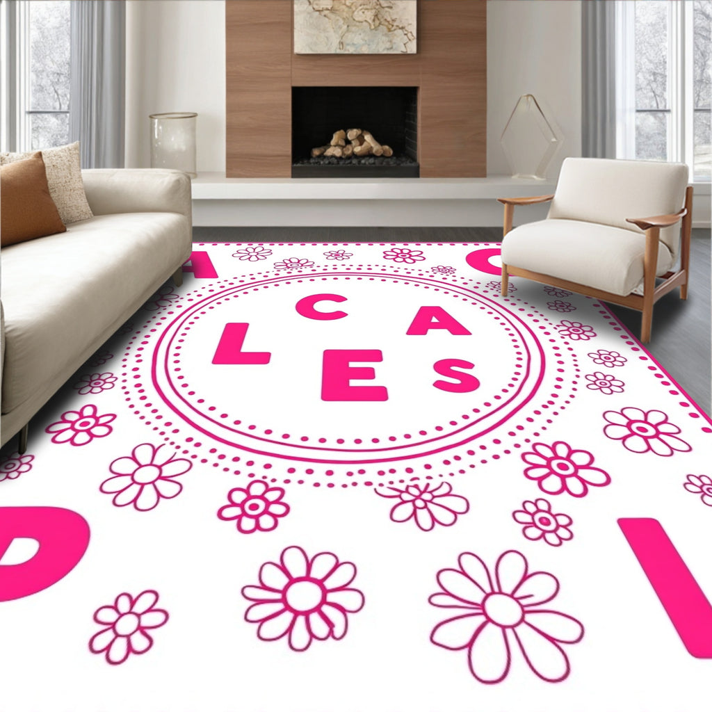 Hot Pink Daisy Alphabet Circle Rug