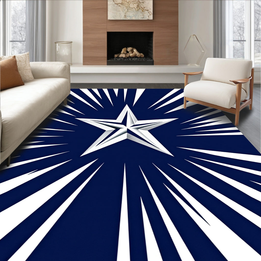 Bold White Starburst Blue Rug