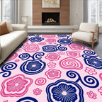 Pink Blue Floral Swirls Rug