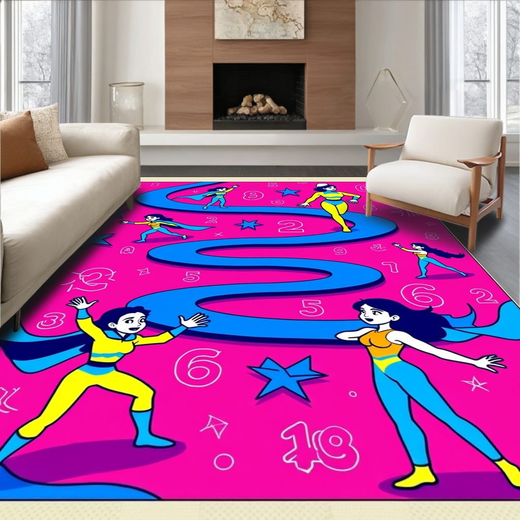 Vibrant Pink Comic Heroine Journey Rug