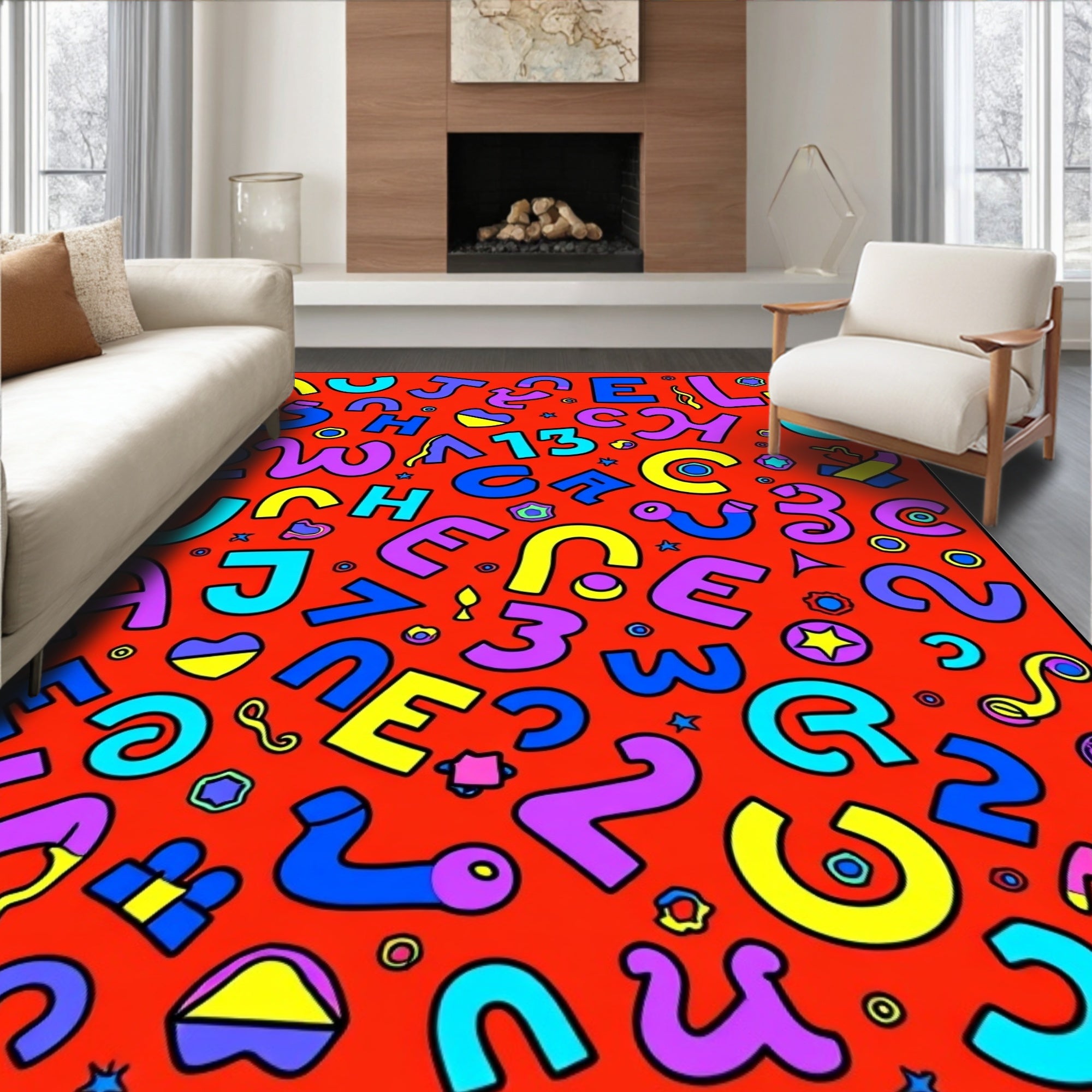 Alphabetical Red Playful Collage Rug