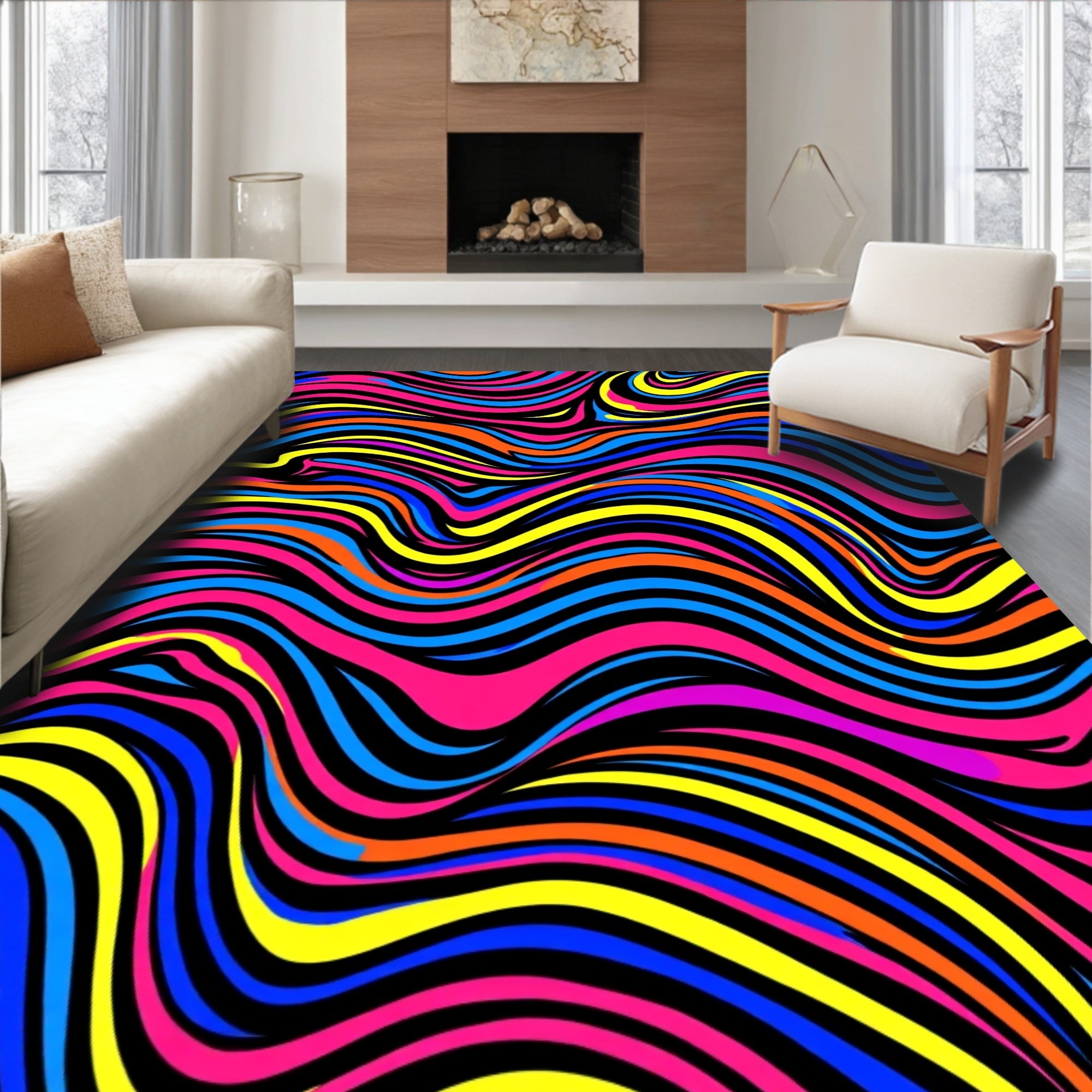 Vibrant Colorful Wavy Stripe Rug