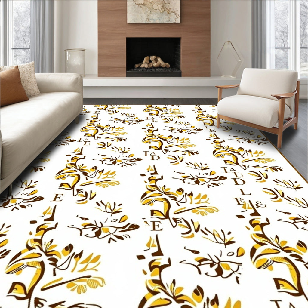 Gold Leaf Botanical Art Nouveau Rug