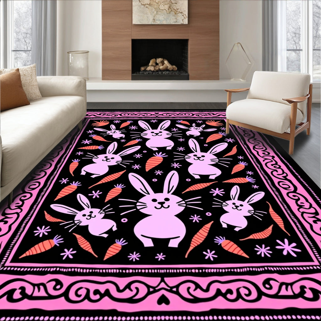 Pink Carrot Bunny Border Rug
