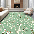Whimsical Green Bird Tree Branch Rug