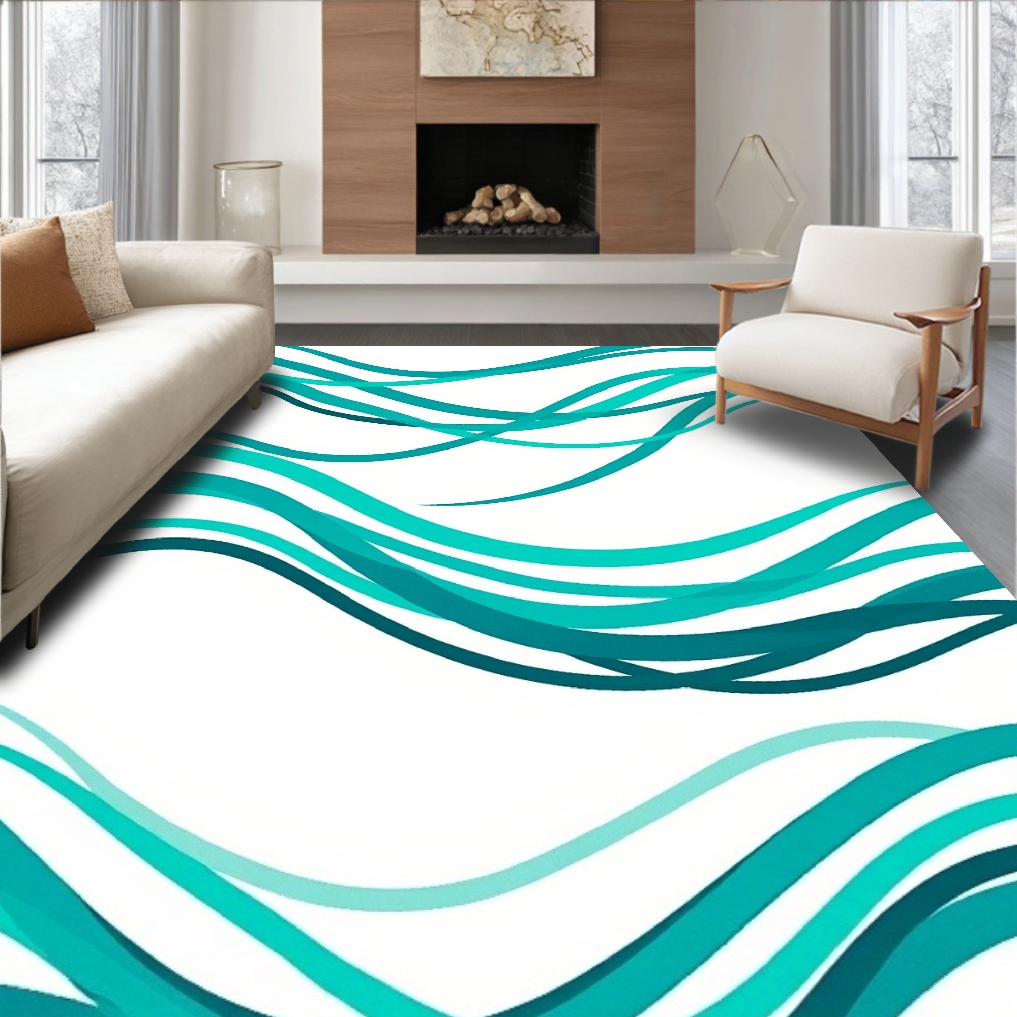 Teal Ocean Wave Stripe Rug