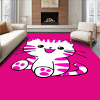 Kawaii Pink Striped Kitten Rug