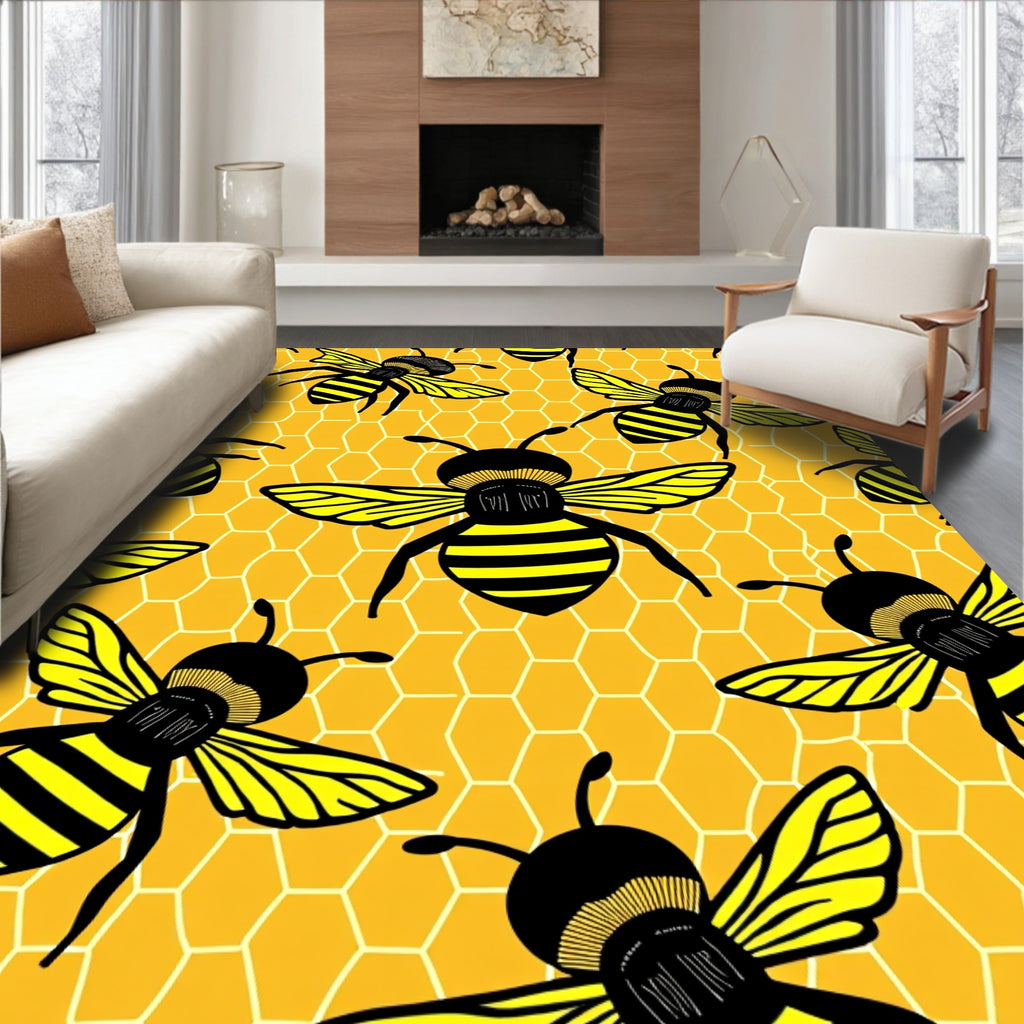 Yellow Honeycomb Bee Garden Rug