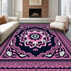 Bold Pink Floral Mandala Navy Rug