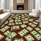 Cartoon Bills Scattered Across Brown Rug