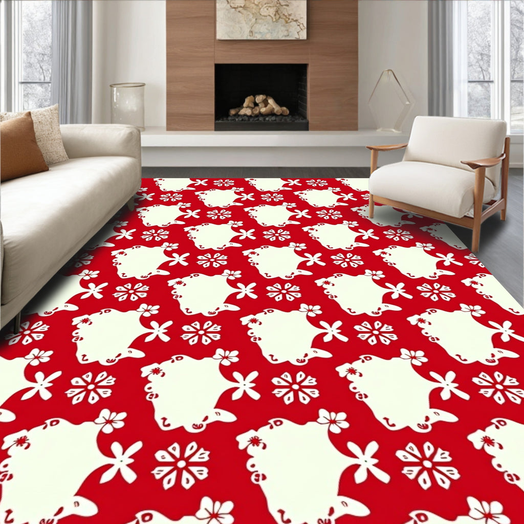 Crimson Cream Floral Blossom Medallions Rug