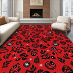 Bold Red Folk Art Floral Rug
