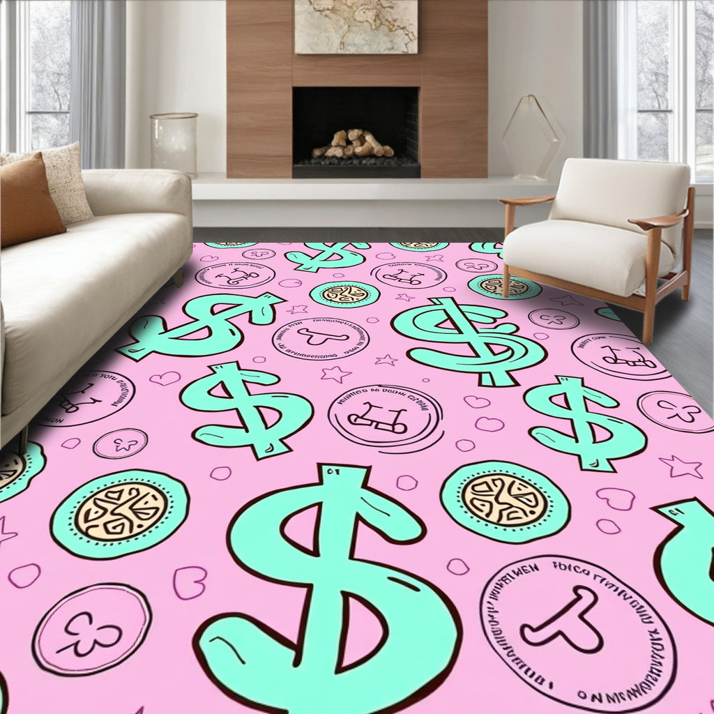 Aqua Dollar Signs Pink Scatter Rug