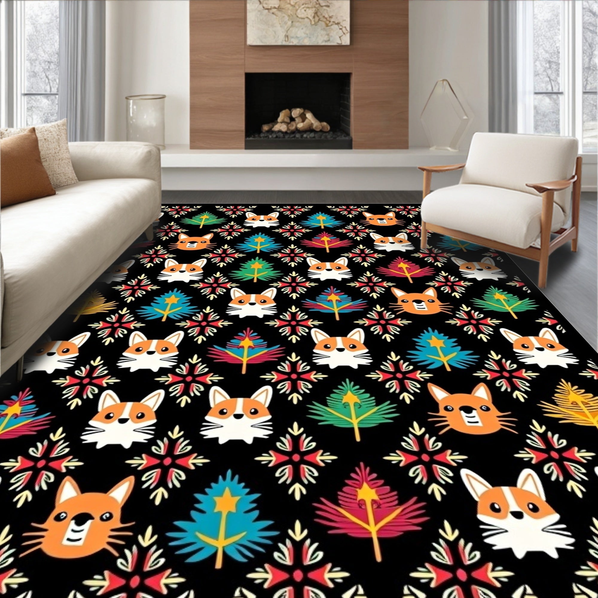 Whimsical Corgi Christmas Tree Collage Rug