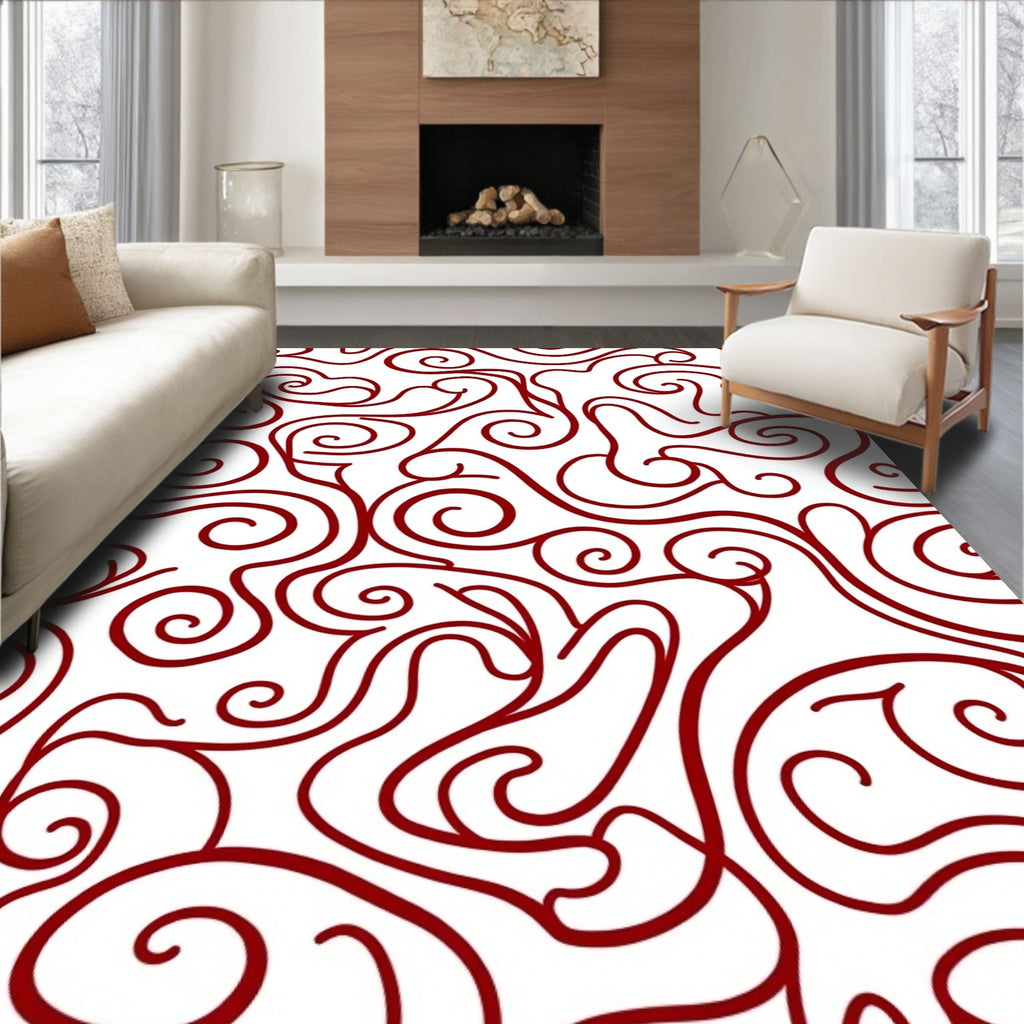 Deep Crimson Swirl Abstract Art Rug