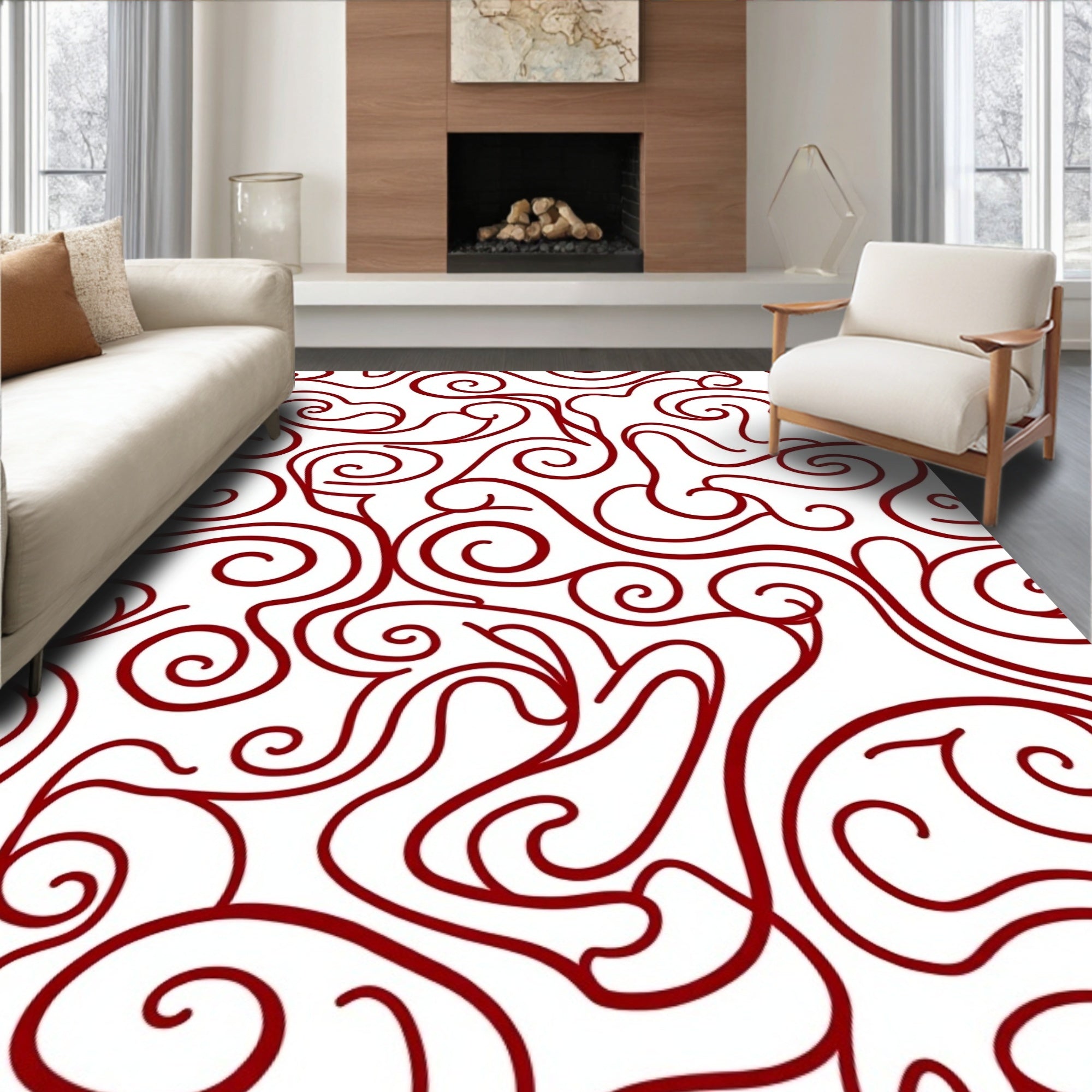 Deep Crimson Swirl Abstract Art Rug