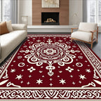 Deep Red Floral Medallion Bordered Rug