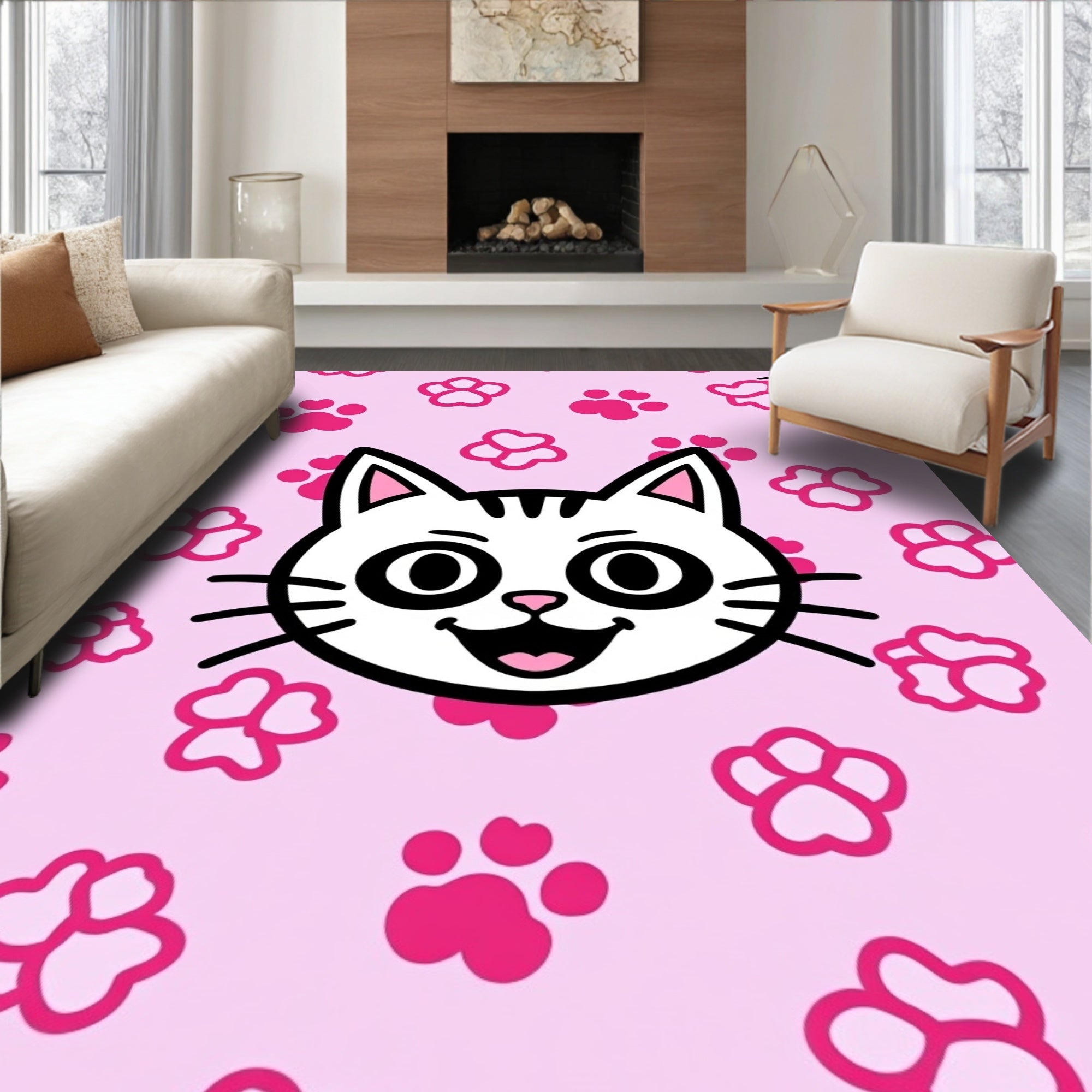 Pink Kitty Paw Cute Cartoon Rug