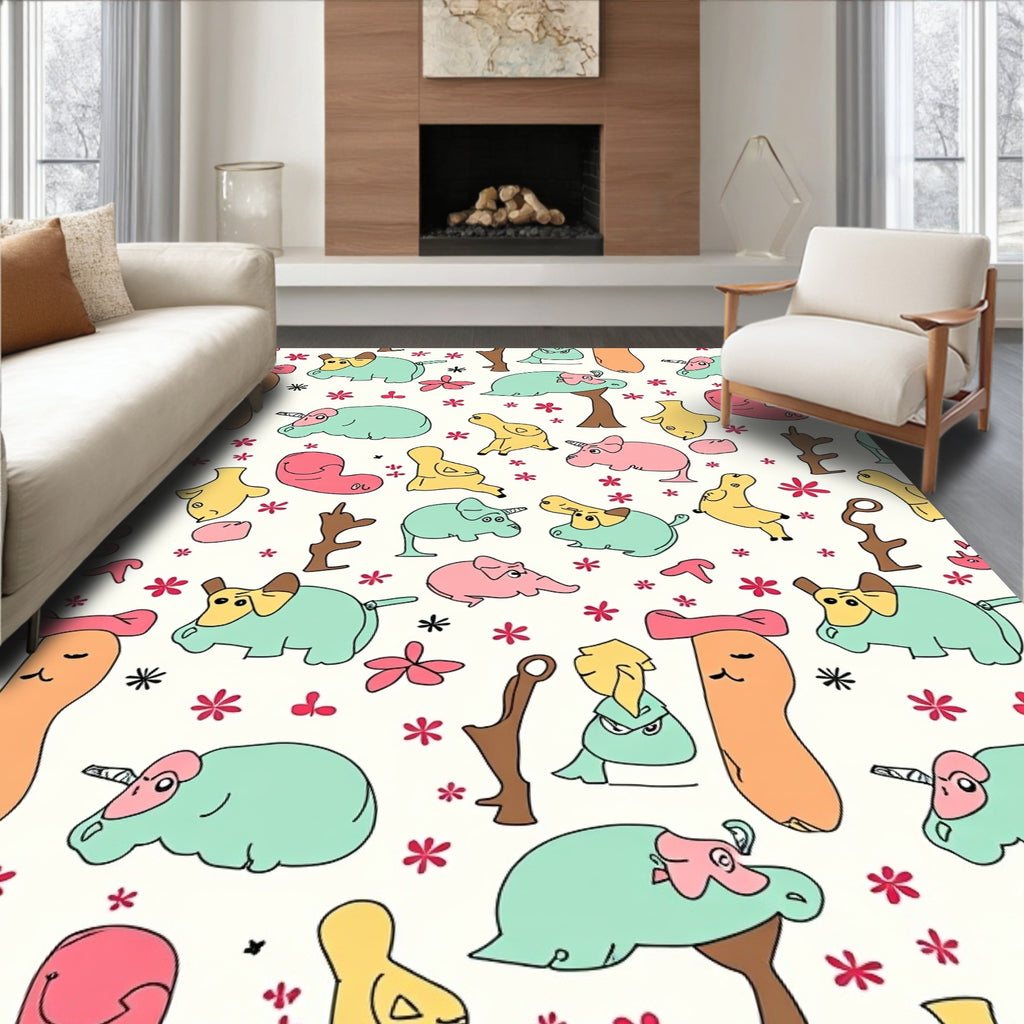 Whimsical Pastel Creatures Garden Rug