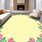 Pink Roses and Green Leaves Border Rug