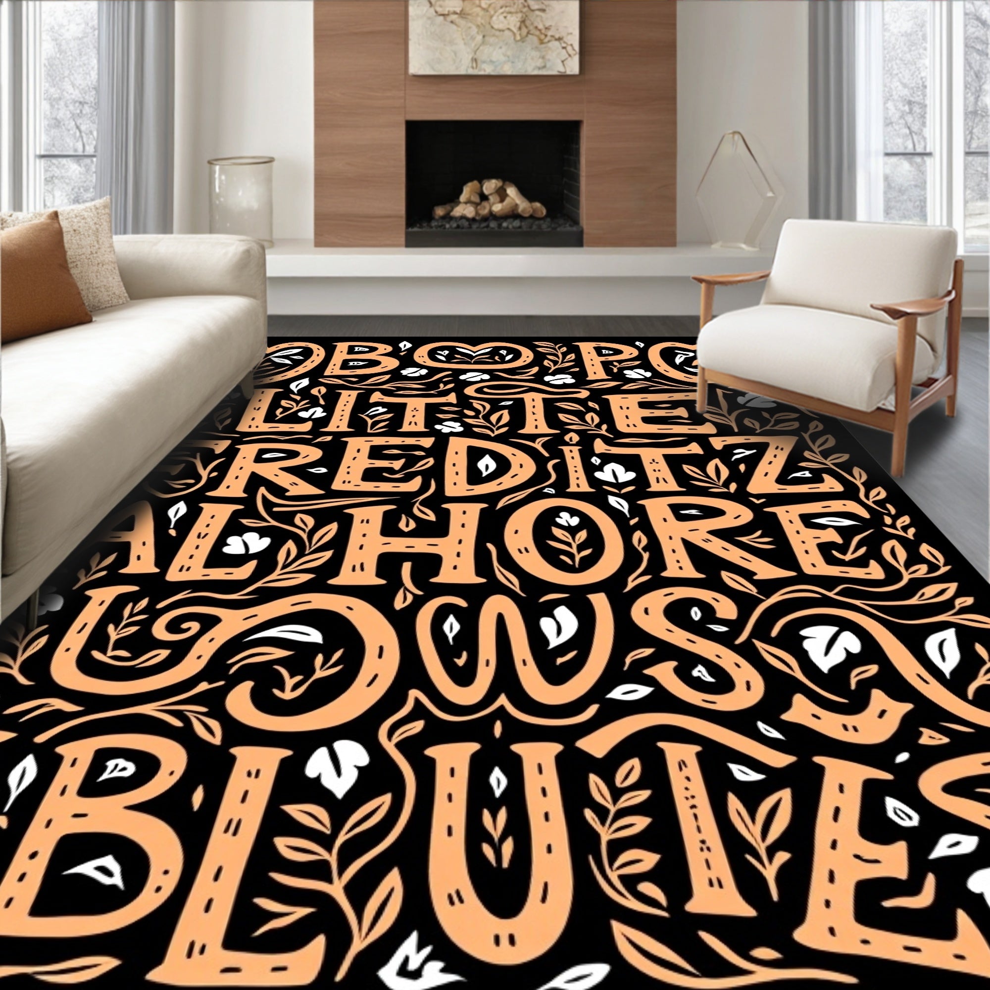 Orange Botanical Lettering Rug