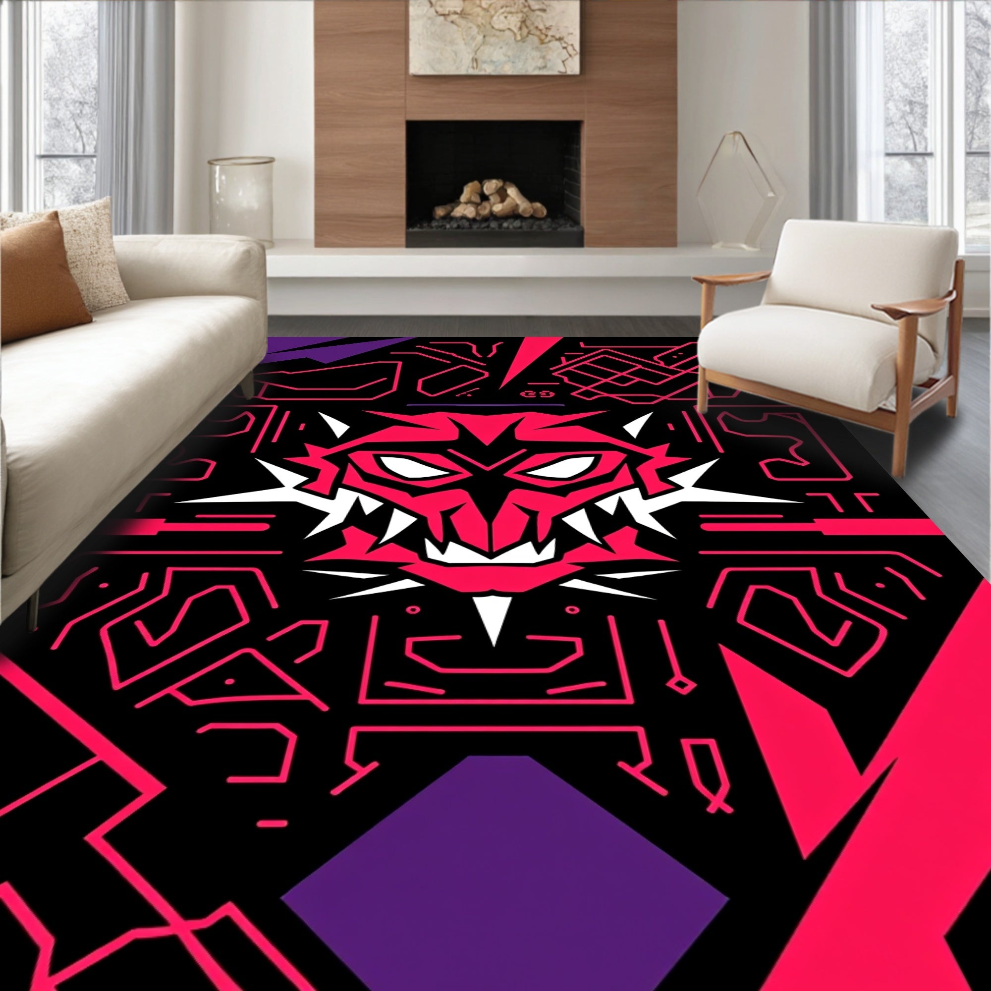 Fierce Pink Cybernetic Monster Graphic Rug