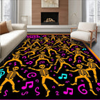 Dancing Skeletons Orange Musical Notes Rug