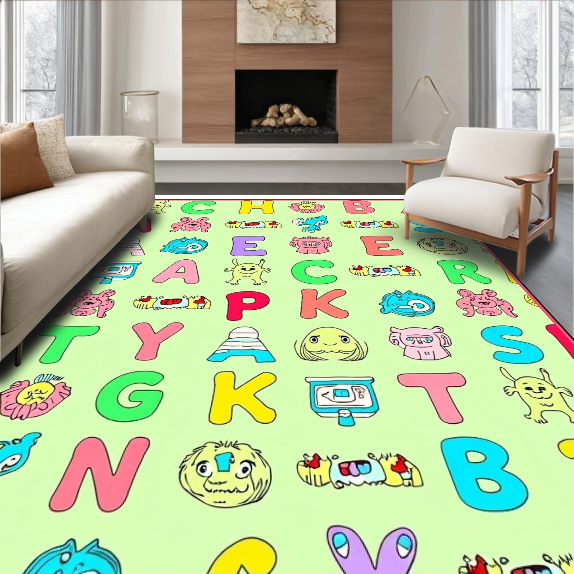 Whimsical Alphabet Creatures Pastel Collection Rug