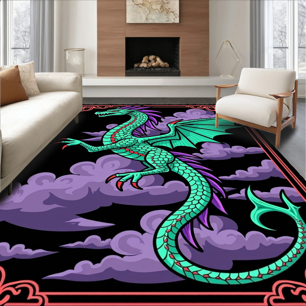 Teal Dragon Purple Clouds Frame Rug