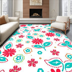 Coral Pink Teal Whimsical Butterfly Florals Rug