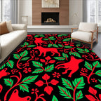 Whimsical Red Fox Foliage Black Rug