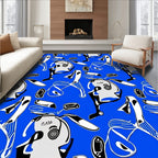 Bold Blue White Abstract Figures Rug