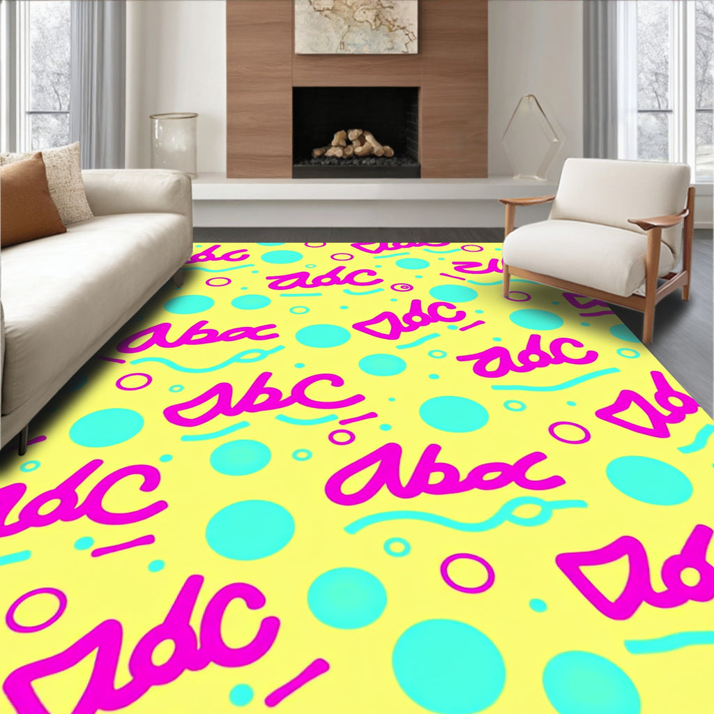 Bright Yellow Pink Blue ABC Circles Rug