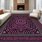Pink Black Intricate Mandala Rug
