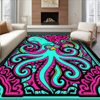Vibrant Aqua Octopus Swirls Rug