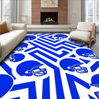 Bold Blue Football Helmets Geometric Maze Rug